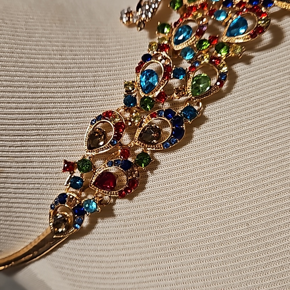 Multicolor Rhinestone Peacock Statement Necklace … - image 4